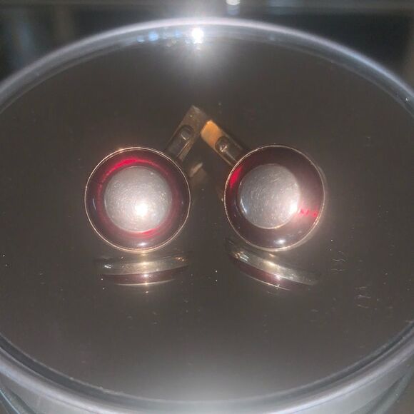 Vtg Swank red & gold round cuff links - Picture 2 of 6